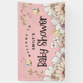 （昆虫）マルハナバチ花模様へようこそ赤ちゃんシャワーピンクバン 横断幕 (縦)