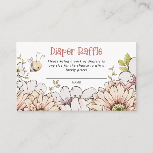 （昆虫）マルハナバチ花模様コーラルベビーシャワーおむつラッフル エンクロージャーカード (正面)