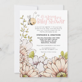 (昆虫)マルハナバチ花模様ドライブスルーベビーピンクシャワー 招待状