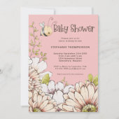 （昆虫）マルハナバチ花模様ベビーピンクシャワー 招待状 (正面)