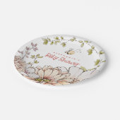 （昆虫）マルハナバチ花模様名コーラル文字ベビーシャワー ペーパープレート (アングル)