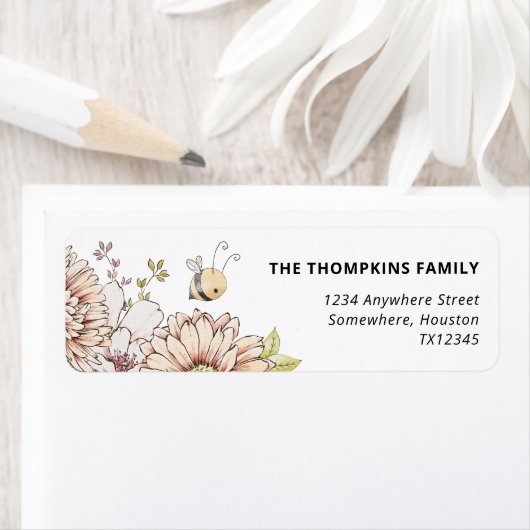 (昆虫)マルハナバチ花模様戻り名住所 シール (インサイチュ)