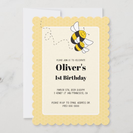 （昆虫）マルハナバチ誕生日の招待 招待状 (正面)