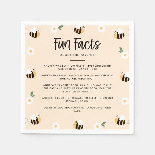 （昆虫）マルハナバチ赤ちゃんシャワーおもしろい事実 スタンダードカクテルナプキン (正面)