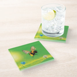 （昆虫）マルハナバチ飛んでいるオーバー牧草地 ガラスコースター