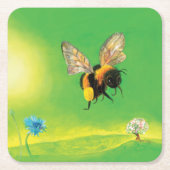 (昆虫)マルハナバチ飛んでいるオーバー牧草地 スクエアペーパーコースター (正面)