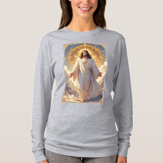 昇天するイエス・キリストの女性用長袖Tシャツ Tシャツ (正面)