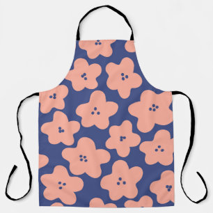 明おもしろいるい青のバックグロのパステルオレンジ色の花 エプロン