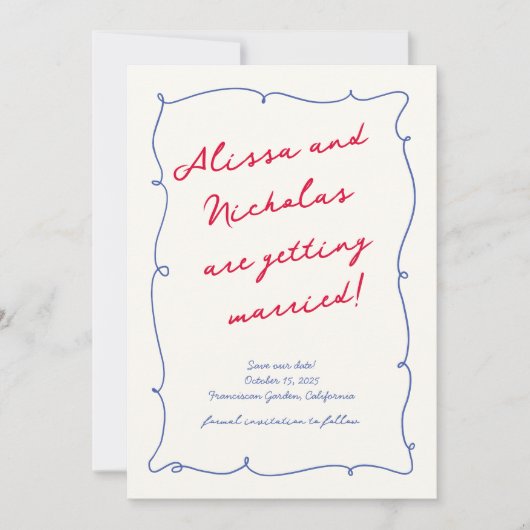 明お洒落るいおもしろいモノグラム結婚スクリプト セーブザデート (正面)