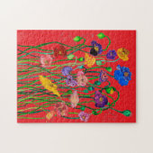 明お洒落るいカラフル野生のポピーの水色 ジグソーパズル (横)