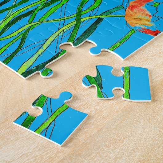 明お洒落るいカラフル野生のポピーの水色 ジグソーパズル (側面)