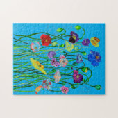 明お洒落るいカラフル野生のポピーの水色 ジグソーパズル (横)