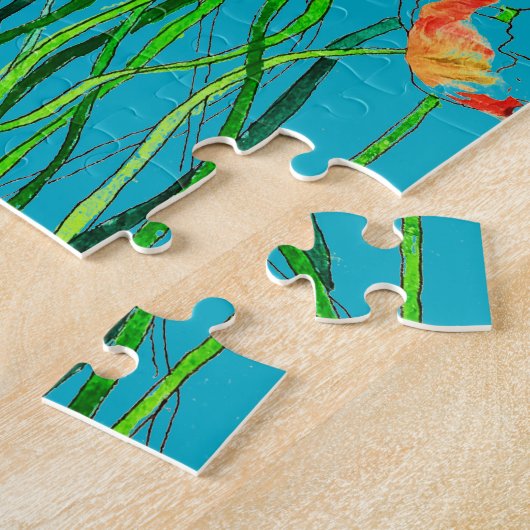 明お洒落るいカラフル野生のポピーの水色 ジグソーパズル (側面)