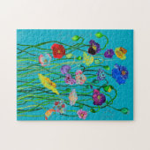 明お洒落るいカラフル野生のポピーの水色 ジグソーパズル (横)