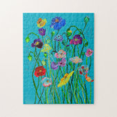 明お洒落るいカラフル野生のポピーの水色 ジグソーパズル (縦)