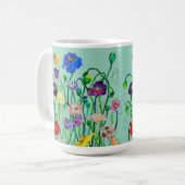 明お洒落るいケシの水色 コーヒーマグカップ (正面左)
