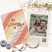 明お洒落るい色オレンジ色レトロ70結婚s 招待状