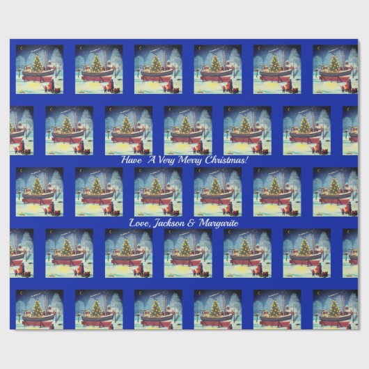 明かりと雪がついたクリスマスボート ラッピングペーパー (フラット)