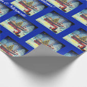 明かりと雪がついたクリスマスボート ラッピングペーパー (角)