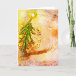 明かりのある幸せな小さなクリスマスツリー カード