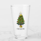 明かりのついた陽気なクリスマスツリー タンブラーグラス (裏面)