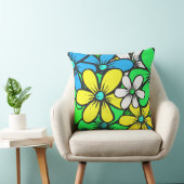 明かわいらしるい夏の花ブルー黄色と緑 クッション (椅子)