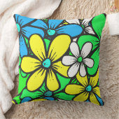 明かわいらしるい夏の花ブルー黄色と緑 クッション (ブランケット)
