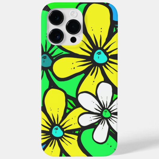 明かわいらしるい夏の花ブルー黄色と緑 Case-Mate iPhoneケース (裏面)