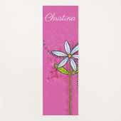 明かわいらしるい白デイジーグリ葉ーンステムピンク ヨガマット (正面)