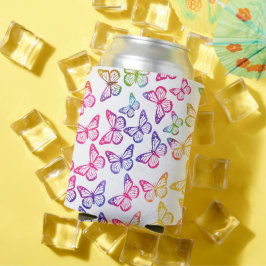 明かわいらしガーリーるい蝶のパターン虹色 缶クーラー