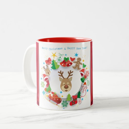 明けましておめでとうおよびクリスマスの装飾 ツートーンマグカップ (正面左)