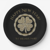 明けましておめでとうかあなたの文字4の葉のクローバー ペーパープレート (正面)
