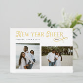 明けましておめでとうございます！ モダン・ファミリー 写真コラージュ 箔シーズンカード (立ち正面)