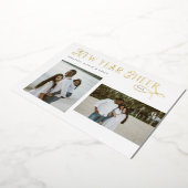 明けましておめでとうございます！ モダン・ファミリー 写真コラージュ 箔シーズンカード (回転した状態)