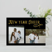 明けましておめでとうございます！ モダン・ファミリー 写真コラージュ 箔シーズンカード (立ち正面)