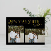 明けましておめでとうございます！ モダン・ファミリー 写真コラージュ 箔シーズンカード (立ち正面)