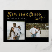 明けましておめでとうございます！ モダン・ファミリー 写真コラージュ 箔シーズンカード (正面)