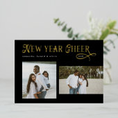 明けましておめでとうございます！ モダン・ファミリー 写真コラージュ 箔シーズンカード (立ち正面)