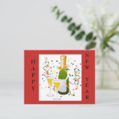 明けましておめでとうのシャンペンの紙吹雪の赤の郵便はがき シーズンポストカード (スタンド正面)