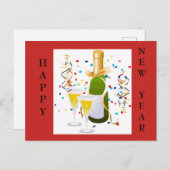 明けましておめでとうのシャンペンの紙吹雪の赤の郵便はがき シーズンポストカード (正面/裏面)