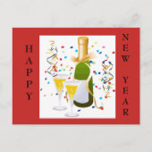 明けましておめでとうのシャンペンの紙吹雪の赤の郵便はがき シーズンポストカード (正面)