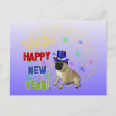 明けましておめでとうのパグの郵便はがき シーズンポストカード (正面)