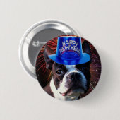 明けましておめでとうのボストンテリアボタン 缶バッジ (正面&裏面)