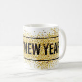 明けましておめでとうの休日の金ゴールドのグリッターのおもしろいのパーティーのマグ コーヒーマグカップ (正面右)