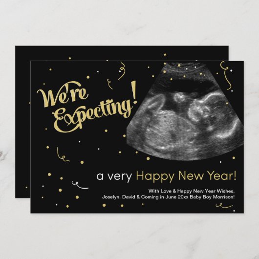 明けましておめでとうの妊娠の発表カード シーズンカード (正面/裏面)