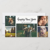 明けましておめでとうの手書きの5つの写真の休日 シーズンカード (正面)