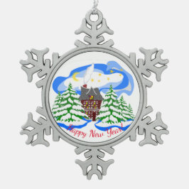 明けましておめでとうの挨拶 スノーフレークピューターオーナメント