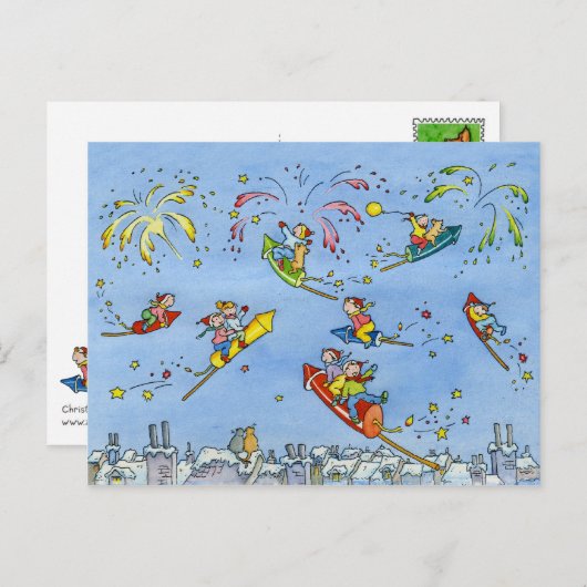 明けましておめでとうの郵便はがき"小さいロケット" シーズンポストカード (正面/裏面)