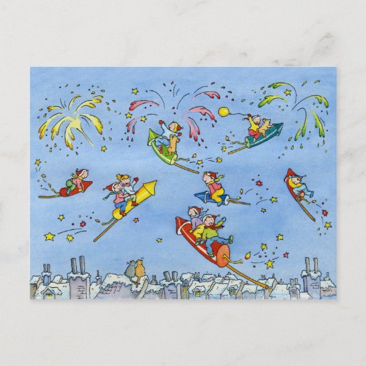 明けましておめでとうの郵便はがき"小さいロケット" シーズンポストカード (正面)