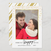 明けましておめでとうの金ゴールドのグリッターの紙吹雪の休日の写真 シーズンカード (正面/裏面)
